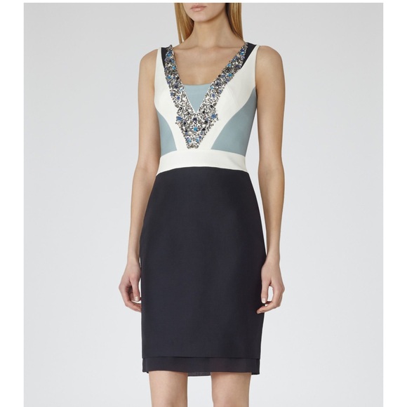 Reiss Liana Sleeveless Beaded Fitted Cocktail Dress - Picture 1 of 10